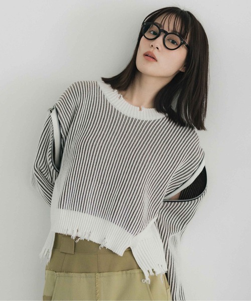 PUBLIC TOKYO 半袖ニット ジップスリット PUBLIC TOKYO（パブリックトウキョウ）の「ジップスリットニット