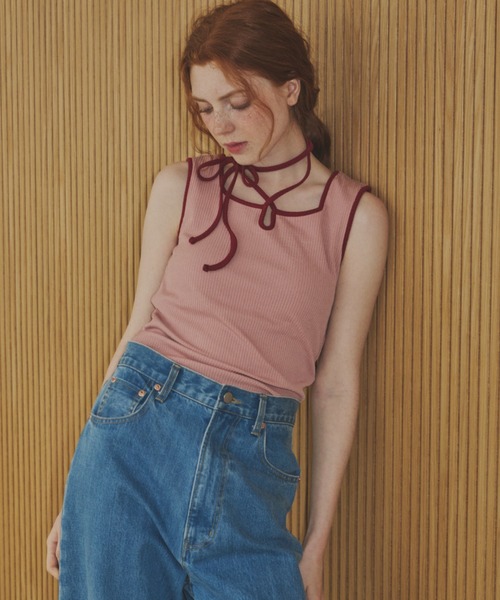 idem（イデム）の「cup in bi color camisole/配色タンクトップ【カップ付き】（タンクトップ・レディース・ピンク/アイボリー/ナチュラル/ネイビー/ブルー/ブラック/ブラウン・FREE）」の7枚目の写真