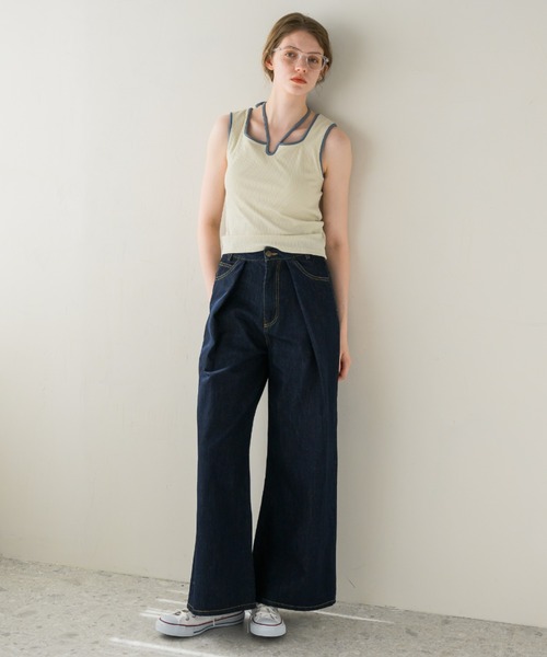 idem（イデム）の「cup in bi color camisole/配色タンクトップ【カップ付き】（タンクトップ・レディース・ピンク/アイボリー/ナチュラル/ネイビー/ブルー/ブラック/ブラウン・FREE）」の15枚目の写真