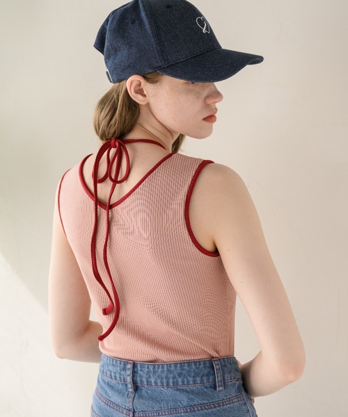 cup in bi color camisole/配色タンクトップ【カップ付き
