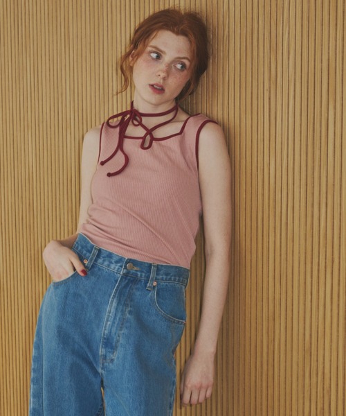 cup in bi color camisole/配色タンクトップ【カップ付き
