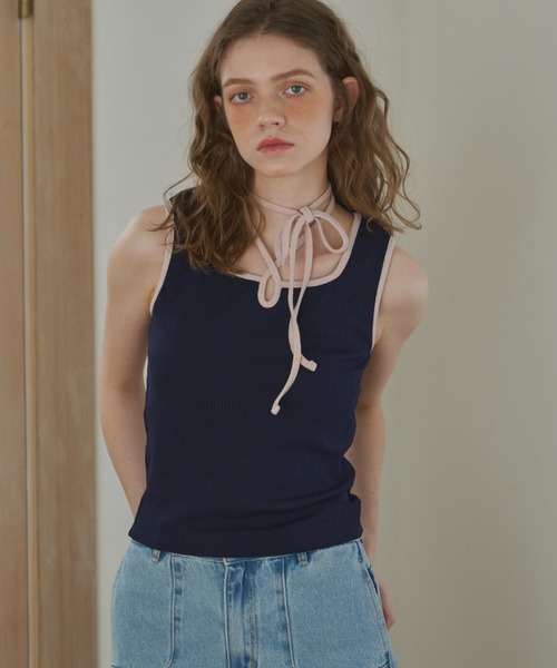 cup in bi color camisole/配色タンクトップ【カップ付き