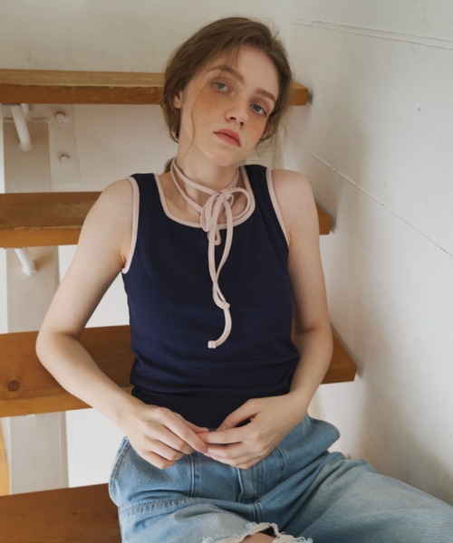 cup in bi color camisole/配色タンクトップ【カップ付き