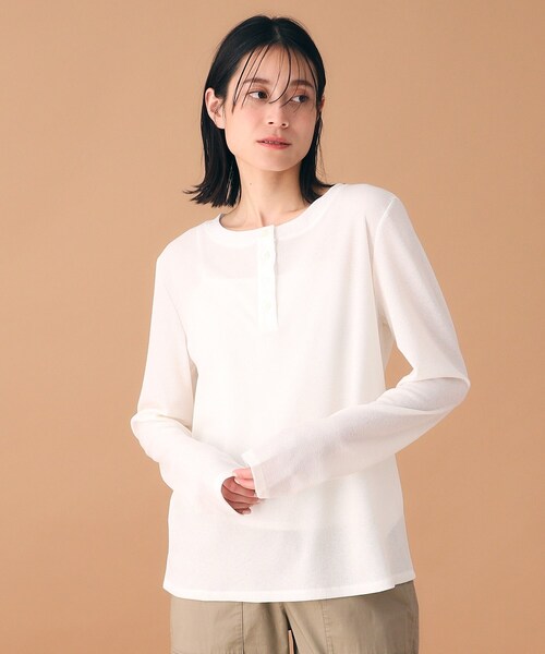 upperhights（アッパーハイツ）の「◆upper hights（アッパーハイツ）シアーヘンリーネックロンT（Tシャツ/カットソー・レディース・ホワイト/ブラック・00）」の3枚目の写真