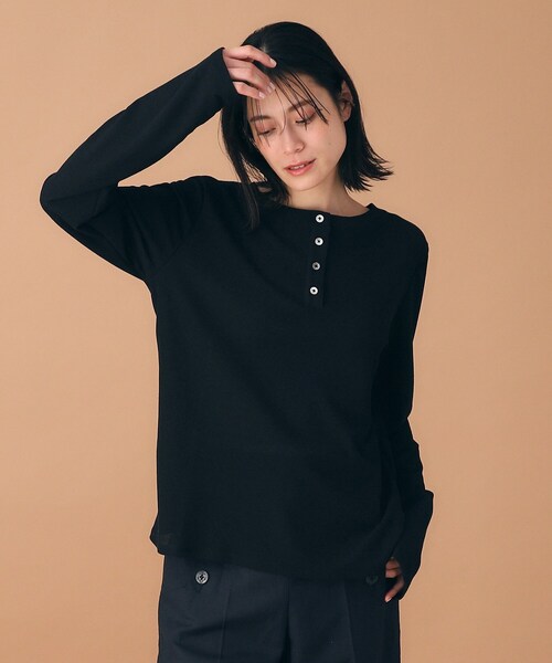 upperhights（アッパーハイツ）の「◆upper hights（アッパーハイツ）シアーヘンリーネックロンT（Tシャツ/カットソー・レディース・ホワイト/ブラック・00）」の6枚目の写真