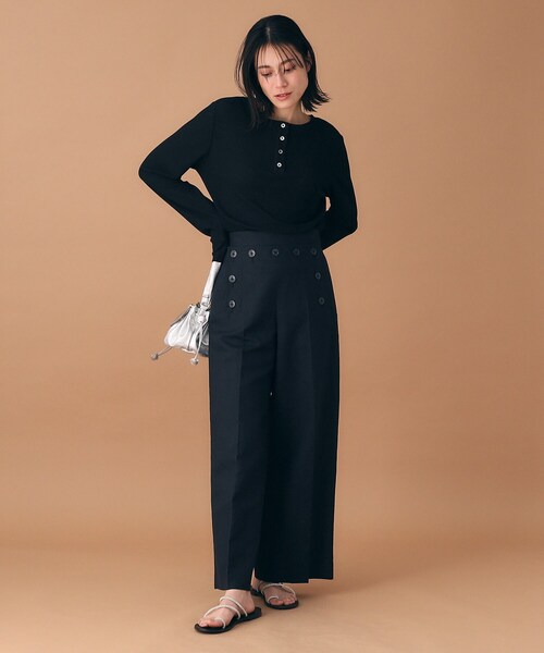 upperhights（アッパーハイツ）の「◆upper hights（アッパーハイツ）シアーヘンリーネックロンT（Tシャツ/カットソー・レディース・ホワイト/ブラック・00）」の5枚目の写真