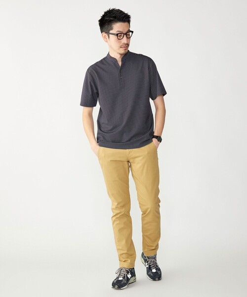 SHIPS(シップス)の「【WEB限定】SHIPS:〈接触冷感〉アイスタッチ ボーダー スムース バンドカラー ポロシャツ(ポロシャツ・メンズ・オフホワイト/ブラック/ネイビー・SMALL/MEDIUM/LARGE/X-LARGE)」の6枚目の写真