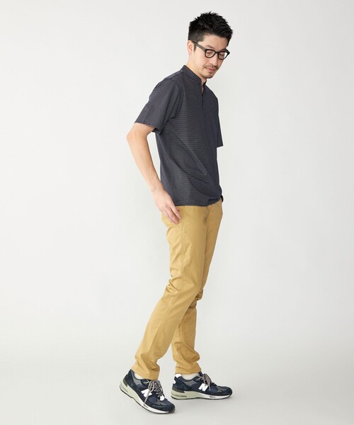 SHIPS(シップス)の「【WEB限定】SHIPS:〈接触冷感〉アイスタッチ ボーダー スムース バンドカラー ポロシャツ(ポロシャツ・メンズ・オフホワイト/ブラック/ネイビー・SMALL/MEDIUM/LARGE/X-LARGE)」の9枚目の写真
