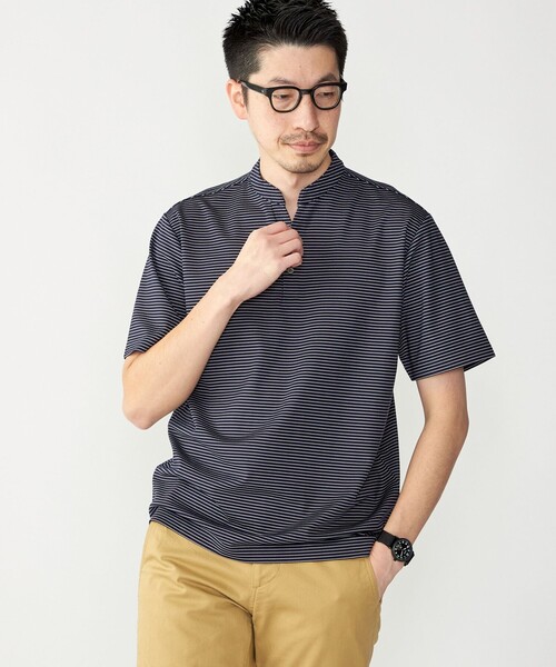 SHIPS(シップス)の「【WEB限定】SHIPS:〈接触冷感〉アイスタッチ ボーダー スムース バンドカラー ポロシャツ(ポロシャツ・メンズ・オフホワイト/ブラック/ネイビー・SMALL/MEDIUM/LARGE/X-LARGE)」の10枚目の写真