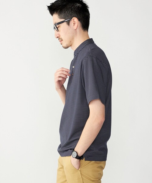 SHIPS(シップス)の「【WEB限定】SHIPS:〈接触冷感〉アイスタッチ ボーダー スムース バンドカラー ポロシャツ(ポロシャツ・メンズ・オフホワイト/ブラック/ネイビー・SMALL/MEDIUM/LARGE/X-LARGE)」の11枚目の写真