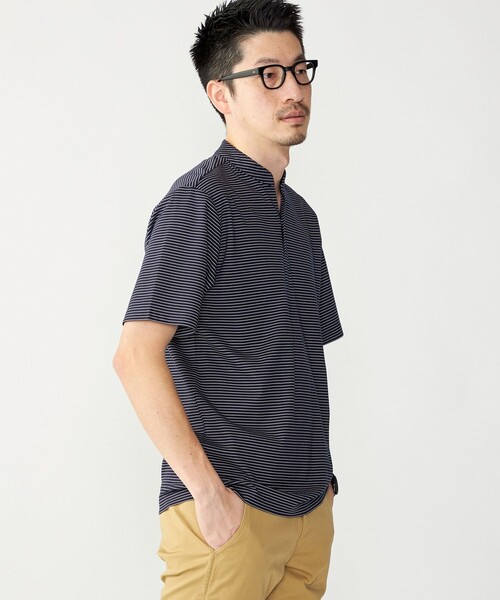 SHIPS(シップス)の「【WEB限定】SHIPS:〈接触冷感〉アイスタッチ ボーダー スムース バンドカラー ポロシャツ(ポロシャツ・メンズ・オフホワイト/ブラック/ネイビー・SMALL/MEDIUM/LARGE/X-LARGE)」の13枚目の写真