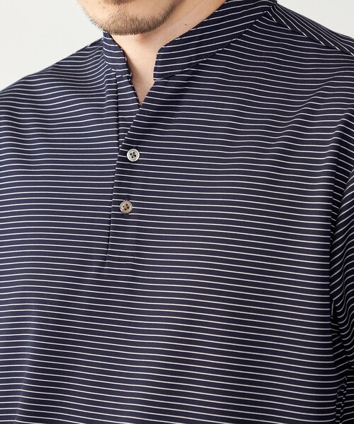 SHIPS(シップス)の「【WEB限定】SHIPS:〈接触冷感〉アイスタッチ ボーダー スムース バンドカラー ポロシャツ(ポロシャツ・メンズ・オフホワイト/ブラック/ネイビー・SMALL/MEDIUM/LARGE/X-LARGE)」の14枚目の写真