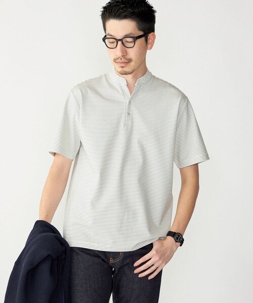 SHIPS(シップス)の「【WEB限定】SHIPS:〈接触冷感〉アイスタッチ ボーダー スムース バンドカラー ポロシャツ(ポロシャツ・メンズ・オフホワイト/ブラック/ネイビー・SMALL/MEDIUM/LARGE/X-LARGE)」の15枚目の写真