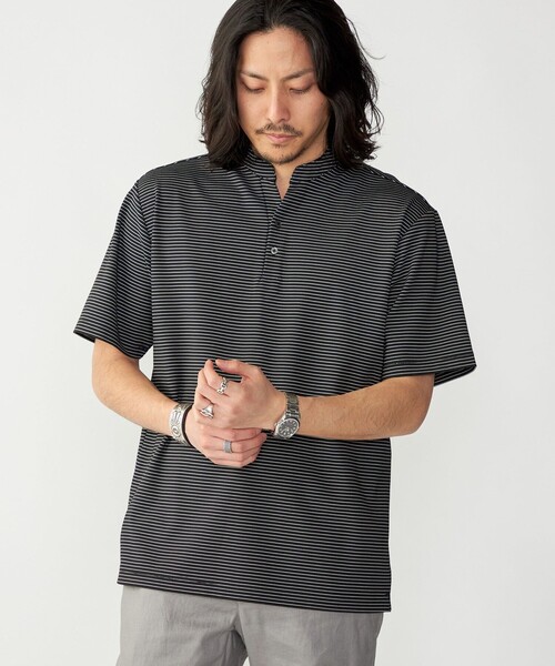 SHIPS(シップス)の「【WEB限定】SHIPS:〈接触冷感〉アイスタッチ ボーダー スムース バンドカラー ポロシャツ(ポロシャツ・メンズ・オフホワイト/ブラック/ネイビー・SMALL/MEDIUM/LARGE/X-LARGE)」の16枚目の写真