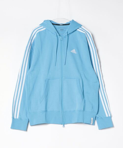 adidas(アディダス)の「アディダス adidas エッセンシャルズ プラス ルーズフィット スリーストライプス フレンチテリー フルジップパーカー(スウェット・メンズ・ブルー/ベージュ・LL/3L/M/L/S)」の1枚目の写真
