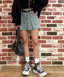 デニムプリーツミニスカート
