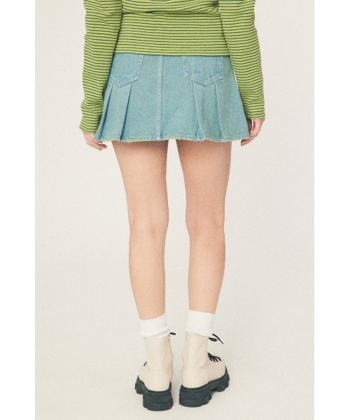 RODEO CROWNS WIDE BOWL（ロデオクラウンズワイドボウル）の「デニムプリーツミニスカート（デニムスカート・レディース・ライトブルー/ブラック・SMALL/MEDIUM）」の4枚目の写真