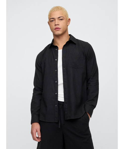 GAP（ギャップ）の「スタンダードフィット リネン混シャツ（シャツ/ブラウス・メンズ・ブルー系その他/ブルー/ネイビー/ブラック/ホワイト/ベージュ/カーキ/ライトベージュ/ブルー系その他2/ブラック系その他・XL/L/M/S/XS）」の4枚目の写真