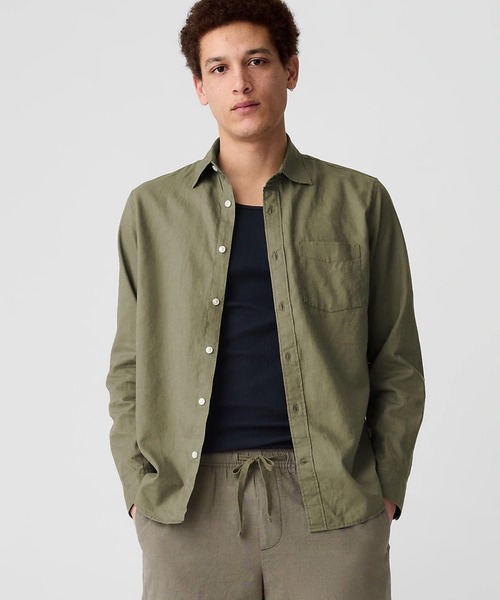 GAP（ギャップ）の「スタンダードフィット リネン混シャツ（シャツ/ブラウス・メンズ・ブルー系その他/ブルー/ネイビー/ブラック/ホワイト/ベージュ/カーキ/ライトベージュ/ブルー系その他2/ブラック系その他・XL/L/M/S/XS）」の7枚目の写真