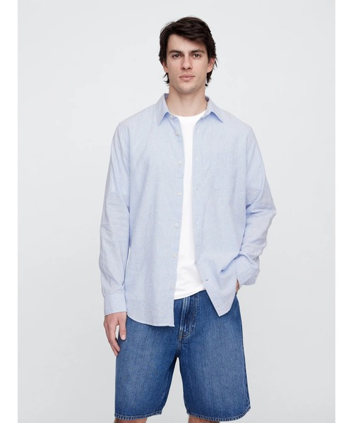 GAP（ギャップ）の「スタンダードフィット リネン混シャツ（シャツ/ブラウス・メンズ・ブルー系その他/ブルー/ネイビー/ブラック/ホワイト/ベージュ/カーキ/ライトベージュ/ブルー系その他2/ブラック系その他・XL/L/M/S/XS）」の10枚目の写真