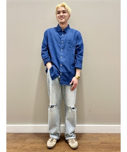 GAP（ギャップ）の「スタンダードフィット リネン混シャツ（シャツ/ブラウス・メンズ・ブルー系その他/ブルー/ネイビー/ブラック/ホワイト/ベージュ/カーキ/ライトベージュ/ブルー系その他2/ブラック系その他・XL/L/M/S/XS）」の19枚目の写真