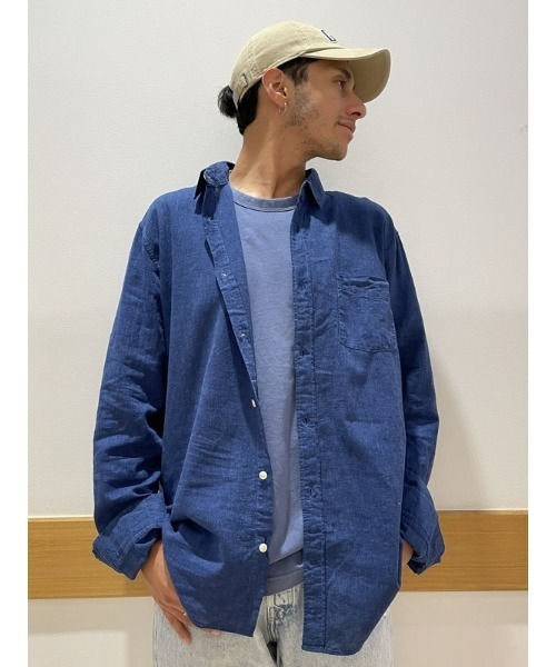 GAP（ギャップ）の「スタンダードフィット リネン混シャツ（シャツ/ブラウス・メンズ・ブルー系その他/ブルー/ネイビー/ブラック/ホワイト/ベージュ/カーキ/ライトベージュ/ブルー系その他2/ブラック系その他・XL/L/M/S/XS）」の20枚目の写真