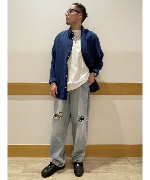 GAP（ギャップ）の「スタンダードフィット リネン混シャツ（シャツ/ブラウス・メンズ・ブルー系その他/ブルー/ネイビー/ブラック/ホワイト/ベージュ/カーキ/ライトベージュ/ブルー系その他2/ブラック系その他・XL/L/M/S/XS）」の17枚目の写真