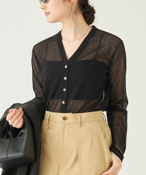 美品 Plage シアーカーディガン ナチュラル プラージュ SHEER カーディガン トップス（カーディガン）｜Plage