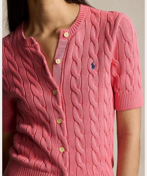 POLO RALPH LAUREN（ポロ ラルフ ローレン）の「ケーブルニット ショートスリーブ カーディガン（カーディガン/ボレロ・レディース・ピンク系3・L/M/S/XL/XS/XXS）」の4枚目の写真