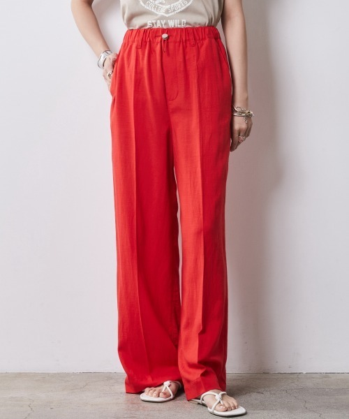 CHIC STYLE（シックスタイル）の「レーヨン麻リラックスワイドパンツ ＜大きいサイズ有＞シックスタイル　（その他パンツ・レディース・チャコール/レッド/グリーン/オフホワイト/ブルー・M/L/LL/3L/4L/5L）」の5枚目の写真