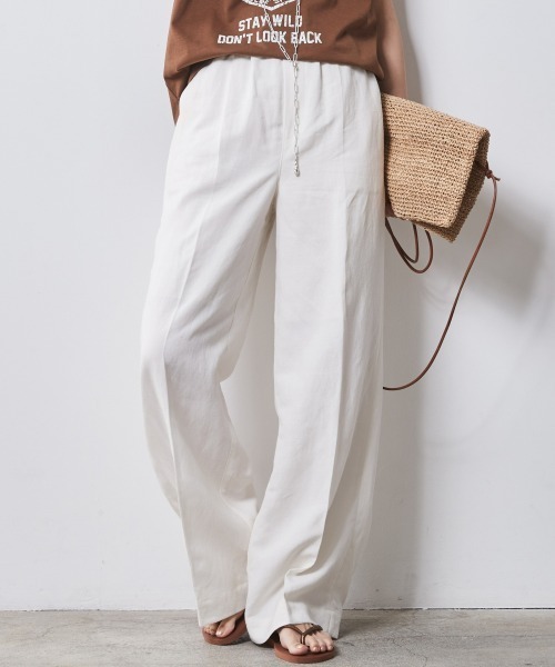 CHIC STYLE（シックスタイル）の「レーヨン麻リラックスワイドパンツ ＜大きいサイズ有＞シックスタイル　（その他パンツ・レディース・チャコール/レッド/グリーン/オフホワイト/ブルー・M/L/LL/3L/4L/5L）」の2枚目の写真
