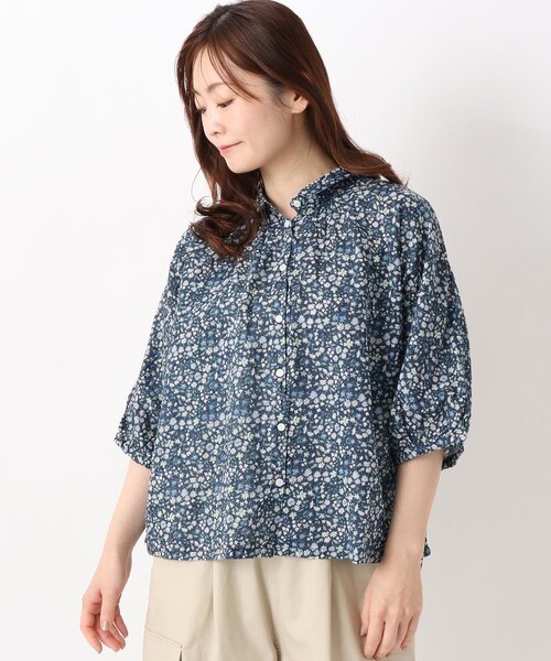 400 パラスパレス 花柄 フラワー フリル シャツ ブラウス トップス 紺 400 パラスパレス 花柄 フラワー フリル シャツ ブラウス