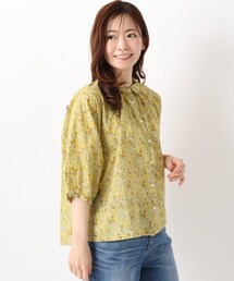綿ローンリップル 花柄ブラウス