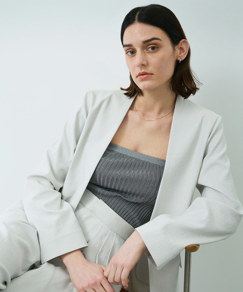 未使用✨大きいサイズ44　23区　リネン混　ノーカラージャケット　カラーレス N.O.R.C（ノーク）の「リネンオックスノーカラージャケット（ノー