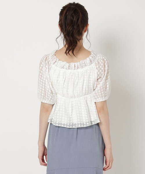 REDYAZEL(レディアゼル)の「シアーギャザートップス(シャツ/ブラウス・レディース・ブラック/ピンク/オフホワイト・FREE)」の6枚目の写真