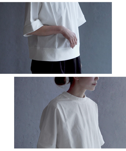 apartment department（アパートメントデパートメント）の「ストレッチカルゼ 半袖リブ プルオーバー（Tシャツ/カットソー・レディース・ブラック/オフホワイト/チャコールグレー/ベージュ・M）」の8枚目の写真