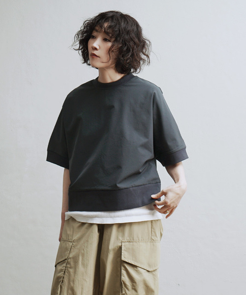 apartment department（アパートメントデパートメント）の「ストレッチカルゼ 半袖リブ プルオーバー（Tシャツ/カットソー・レディース・ブラック/オフホワイト/チャコールグレー/ベージュ・M）」の11枚目の写真