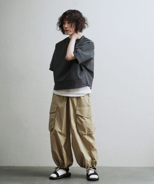 apartment department（アパートメントデパートメント）の「ストレッチカルゼ 半袖リブ プルオーバー（Tシャツ/カットソー・レディース・ブラック/オフホワイト/チャコールグレー/ベージュ・M）」の12枚目の写真