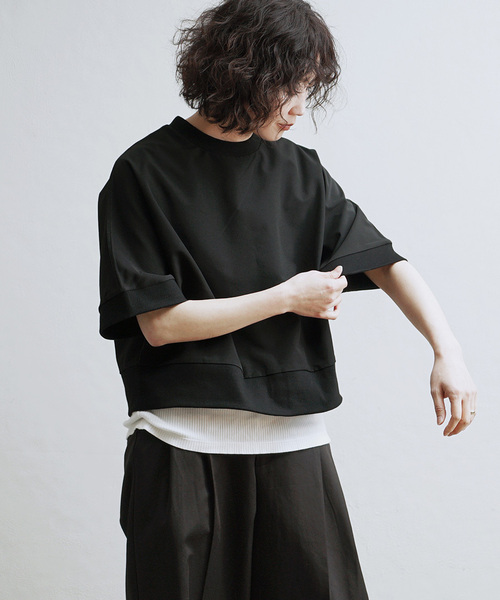 apartment department（アパートメントデパートメント）の「ストレッチカルゼ 半袖リブ プルオーバー（Tシャツ/カットソー・レディース・ブラック/オフホワイト/チャコールグレー/ベージュ・M）」の13枚目の写真