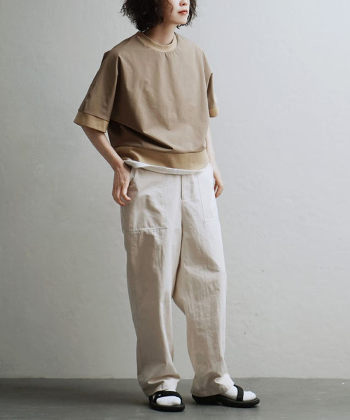apartment department（アパートメントデパートメント）の「ストレッチカルゼ 半袖リブ プルオーバー（Tシャツ/カットソー・レディース・ブラック/オフホワイト/チャコールグレー/ベージュ・M）」の17枚目の写真