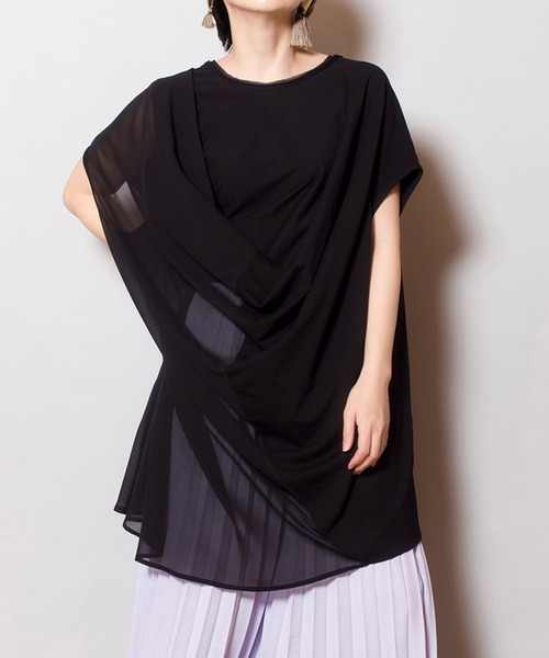 OSMOSIS（オズモーシス）の「シフォン切替ドレーププルオーバー（Tシャツ/カットソー・レディース・ホワイト/ブラック/グレー・ONE SIZE）」の3枚目の写真