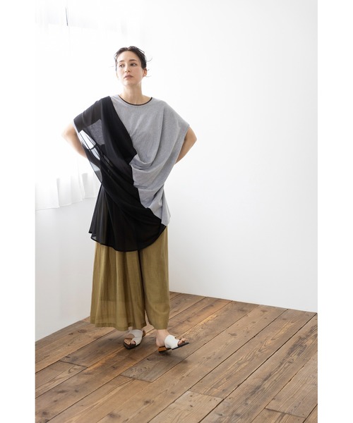 OSMOSIS（オズモーシス）の「シフォン切替ドレーププルオーバー（Tシャツ/カットソー・レディース・ホワイト/ブラック/グレー・ONE SIZE）」の8枚目の写真