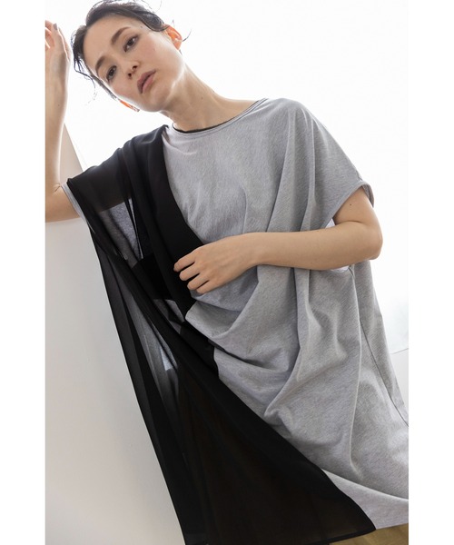 OSMOSIS（オズモーシス）の「シフォン切替ドレーププルオーバー（Tシャツ/カットソー・レディース・ホワイト/ブラック/グレー・ONE SIZE）」の6枚目の写真