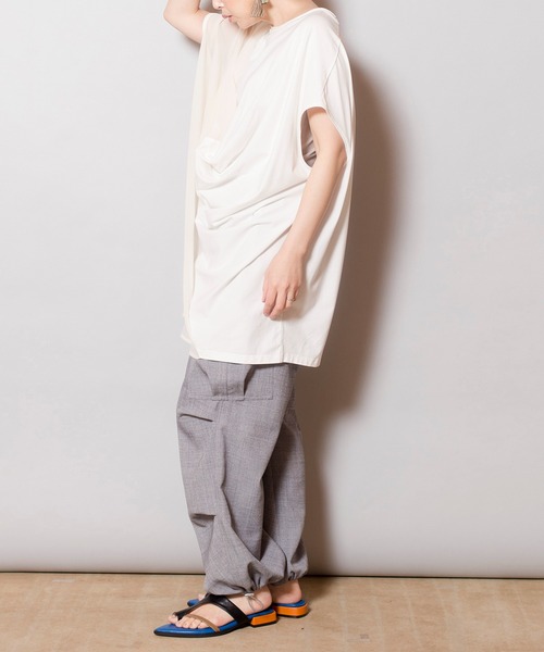 未使用品★OSMOSIS★切替フレアープルオーバー セール】シフォン切替ドレーププルオーバー（Tシャツ/カットソー