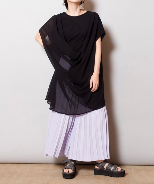 OSMOSIS（オズモーシス）の「シフォン切替ドレーププルオーバー（Tシャツ/カットソー・レディース・ホワイト/ブラック/グレー・ONE SIZE）」の18枚目の写真