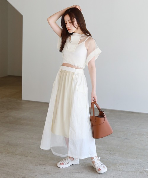 セール】チュール切り替え2wayカーゴスカート（スカート）｜uora