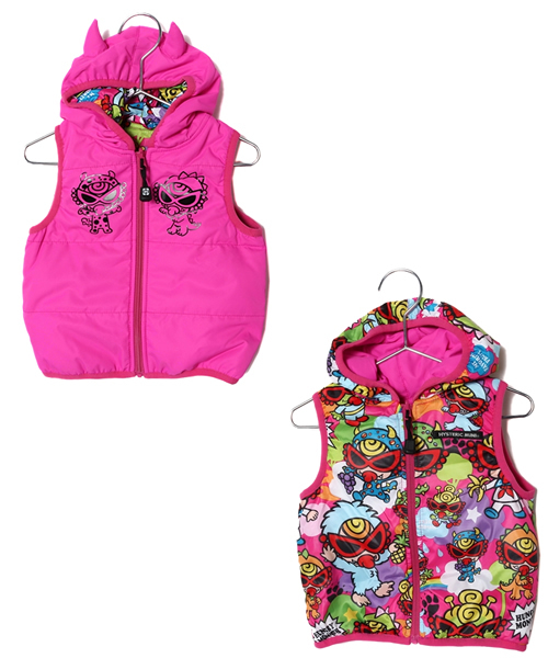 HYSTERIC MINI(ヒステリックミニ)の「BABY So delish! HUNGRY MONSTER つの付き リバーシブルベスト(サーモライト)(ベスト・キッズ・ブラック/ピンク・90/80)」の2枚目の写真