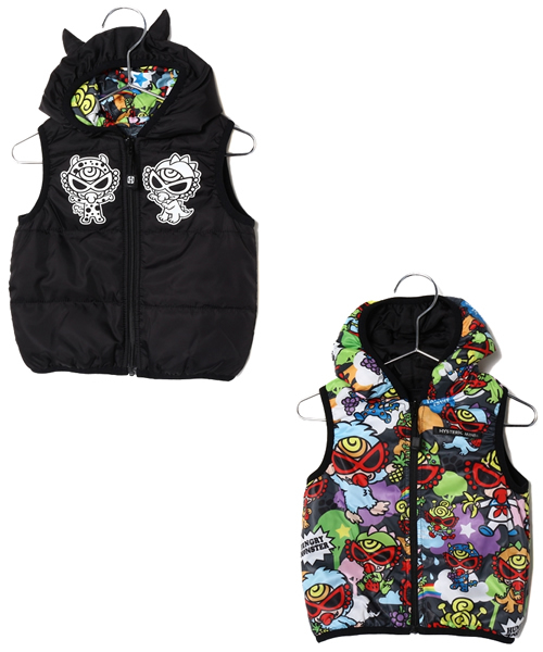 HYSTERIC MINI(ヒステリックミニ)の「BABY So delish! HUNGRY MONSTER つの付き リバーシブルベスト(サーモライト)(ベスト・キッズ・ブラック/ピンク・90/80)」の1枚目の写真