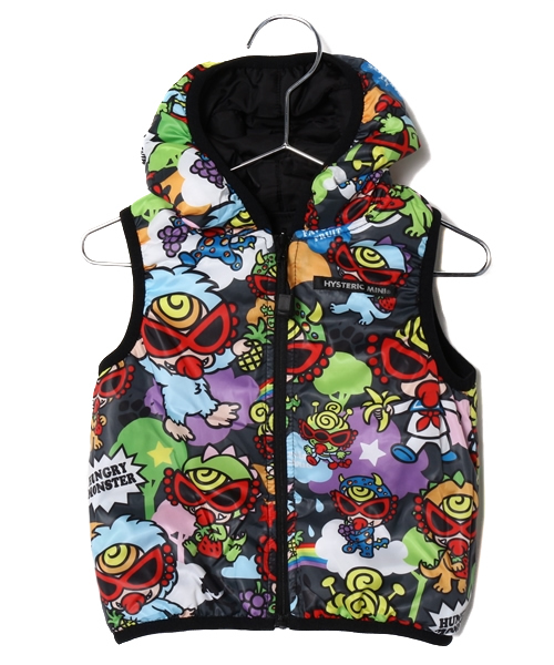 HYSTERIC MINI(ヒステリックミニ)の「BABY So delish! HUNGRY MONSTER つの付き リバーシブルベスト(サーモライト)(ベスト・キッズ・ブラック/ピンク・90/80)」の6枚目の写真