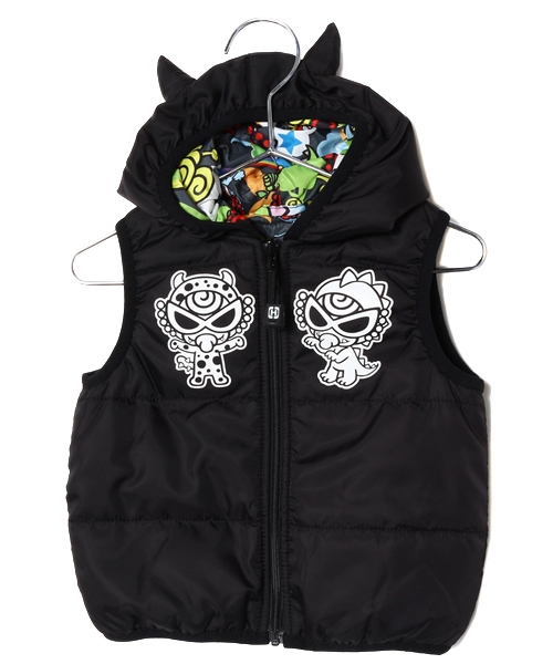 HYSTERIC MINI(ヒステリックミニ)の「BABY So delish! HUNGRY MONSTER つの付き リバーシブルベスト(サーモライト)(ベスト・キッズ・ブラック/ピンク・90/80)」の5枚目の写真